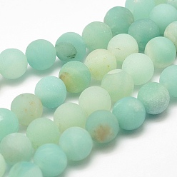 Amazonite Natural Amazonite Bead Strands, Round, Frosted, 4mm, Hole: 0.8mm, about 89pcs/strand, 15 inch(38cm)