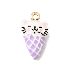 Фиолетовый Подвески из эмали и сплава, В форме кошки с подвесками в виде мороженого, долговечный, золотые, фиолетовые, 17x9.5x4.5 мм, отверстие : 1.4 мм