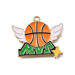Basketball Сплав с эмалевыми подвесками, Баскетбол прелести, красочный, золотой свет, медаль MVP по баскетболу, 22.5x23.5x1.5 мм, отверстие : 1.6 мм