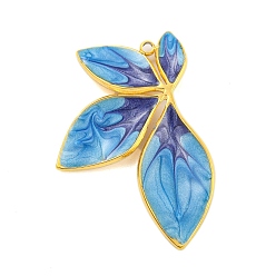 Озёрно--синий Ионное покрытие (ip) 304 подвески из нержавеющей стали, с эмалью, реальный 18 k позолоченный, очарование листа, Плут синий, 34x23x2.5 мм, отверстие : 1.4 мм