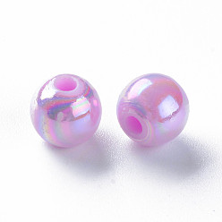 Violet Opaque Acrylic Beads, AB Color Plated, Round, Violet, 8x7mm, Hole: 2mm, about 1745pcs/500g