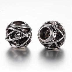 Antique Silver Alloy European Beads, Large Hole, Hallow Round, Antique Silver, 11x10mm, Hole: 5mm