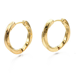 Real 18K Gold Plated Brass Huggie Hoop Earrings, Nickel Free, Twisted Ring Shape, Real 18K Gold Plated, 21x3mm, Pin: 1mm