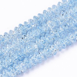 Cornflower Blue Crackle Glass Beads, Dyed & Heated, Rondelle, Cornflower Blue, 8x4mm, Hole: 1mm, about 89~95pcs/strand, 15.16~15.55 inch(38.5~39.5cm)