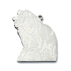 Stainless Steel Color 201 Stainless Steel Pendants, Laser Cut, Andean Bear Charm, Stainless Steel Color, 28x29x1mm, Hole: 1.5mm
