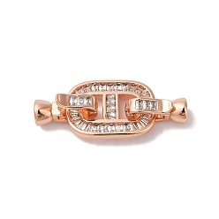Розовое Золото Реечное покрытие латунь микро паве прозрачный кубический цирконий складные застежки, без кадмия и без свинца, долговечный, овальные, розовое золото , 34 мм, отверстие : 4.5 мм