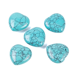 Synthetic Turquoise Synthetic Turquoise Healing Stones, Heart Love Stones, Pocket Palm Stones for Reiki Ealancing, 30x30x11.5~12.5mm