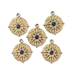 Lapis Lazuli Natural Lapis Lazuli Pendants, Flat Round Charms, with Vacuum Plating Real 18K Gold Plated 201 Stainless Steel Findings, 22x19.5x3.5mm, Hole: 1.8mm
