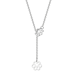 Stainless Steel Color Stainless Steel Lariat Necklaces, Dog Paw Print, Stainless Steel Color, 27.56 inch(70cm)