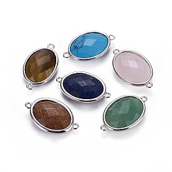 Mixed Stone Platinum Tone Brass Gemstone Links connectors, Faceted, Oval, 26.5x15x6mm, Hole: 1~2mm