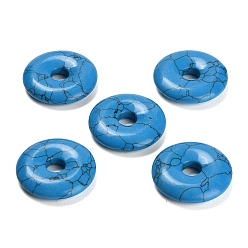 Синтетическая Бирюза Окрашенные синтетические бирюзовые подвески, подвески в виде пончиков/пи-дисков, глубокое синее небо, 30x6.5 мм, отверстие : 7.5 мм