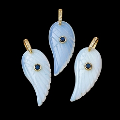 Opalite Opalite Pendants, Feather, Golden, 36.5~37x17x8~9mm, Hole: 6x6.5mm