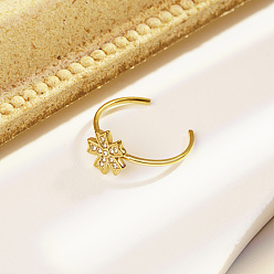 Настоящее золото 18K Нержавеющая сталь со стразами регулируемые открытые манжеты для женщин, цветок, реальный 18 k позолоченный