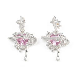 Посеребрённый Латунные микро проложить кубического циркония подвески, сердце, 925 серебро покрытием, 25 мм, отверстие : 4.5x2 мм