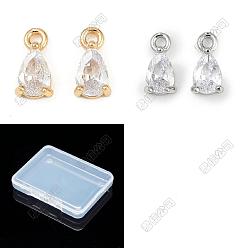 Couleur Mélangete 20 pcs 2 couleurs pendentifs en laiton micro pavé zircone cubique, charmes de larme, sans cadmium et sans nickel et sans plomb, plaqué or véritable 18k/platine, couleur mixte, 9x4.5x3mm, Trou: 1.2mm, 10 pcs / couleur