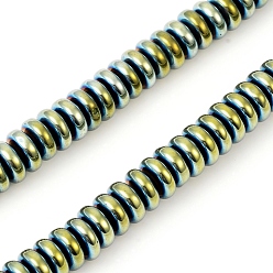 Зеленое Покрытие Нити немагнитных синтетических гематитовых бусин с вакуумным покрытием pvd, Плоский круглый / диск, зеленый покрытием, 6x2.5 мм, отверстие : 1 мм, около 159 шт / нитка, 16.34 дюйм (41.5 см)