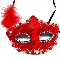 Rouge Mascarade de plumes masques, masque de broderie scintillant, pour les accessoires de costumes de fête, rouge, 250x200mm