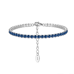 Dark Blue Rhodium Plated Real Platinum Plated 925 Sterling Silver Link Chain Bracelet, Cubic Zirconia Tennis Bracelets, with S925 Stamp, Dark Blue, 6-5/8 inch(16.8cm)