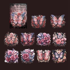 Pale Violet Red 10Pcs 10 Styles Butterfly & Rose PET Decorative Stickers, for Scrapbooking, Travel Diary Craft, Pale Violet Red, Packing: 161x96x3mm, Sticker: 1pc/style