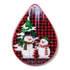 Snowman Christmas Theme Acrylic Pendants, Teardrop, Snowman, 47.5x35x2.5mm, Hole: 1.8mm