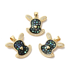Черный Стойки обшивки латунь кубического циркония подвески, с эмалью и ракушкой, долговечный, без свинца и без кадмия, реальный 18 k позолоченный, сердце, чёрные, 20x20x3 мм, отверстие : 5x4 мм