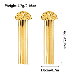 Half Round Текстурированные 304 серьги-гвоздики из нержавеющей стали с кисточками, реальный 18 k позолоченный, полукруглый, 60x18 мм