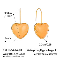 Легкий Лосось Из нержавеющей стали сердца 304 болтаться серьги, cmолой, реальный 18 k позолоченный, светлый померанцевый, 35.4x20 мм