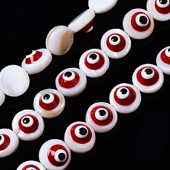 (123L) Белый крем непрозрачный блеск Естественных пресноводных оболочки бисер нитей, с эмалью, плоские круглые с сглаза, огнеупорный кирпич, 6x3~4 мм, отверстие : 0.8 мм, около 62~63 шт / нитка, 14.96 дюйм ~ 15.35 дюйм (38~39 см)