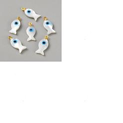 Golden 5Pcs Natural White Shell Pendants, Fish Charms with Metal Bails, Golden, 18.5x8x3mm, Hole: 1.5mm