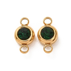 Изумруд 304 стразы и соединители из нержавеющей стали, плоско-круглые, золотые, ионное покрытие (ip), изумруд, 12x6.5x4 мм, отверстие : 2 мм