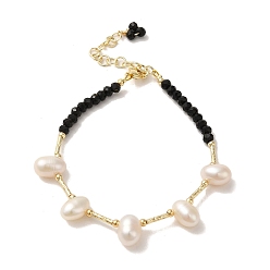 Real 14K Gold Plated Natural Pearl & Glass & Brass Beaded Bracelet, Real 14K Gold Plated, 6-3/4 inch(17.2cm)