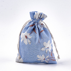 Colorful Polycotton(Polyester Cotton) Packing Pouches Drawstring Bags, with Flower Printed, Colorful, 18x13cm