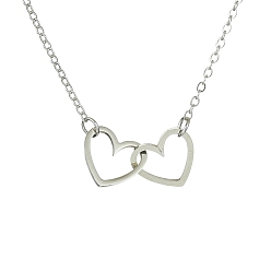 Stainless Steel Color 201 Stainless Steel Interlocking Heart Pendant Necklace, with Brass Cable Chains, Stainless Steel Color, 15.55 inch(39.5cm)