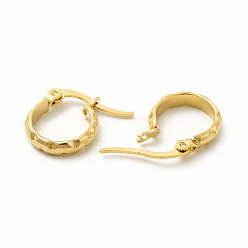 Золотой 201 рифленые серьги-кольца из нержавеющей стали с 304 булавками из нержавеющей стали для женщин, золотые, 15x18x3 мм, штифты : 0.6x1 мм