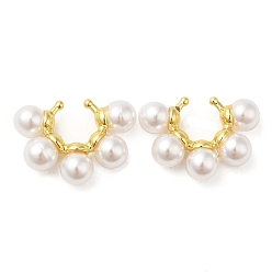 Real 18K Gold Plated Rack Plating Brass Cuff Earrings with Plastic Pearl Beaded, Cadmium Free & Lead Free, Real 18K Gold Plated, 15.5x22.5x6mm