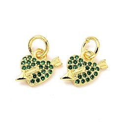 Темно-Зеленый Латунь с микропокрытием, с прыжковых колец, без кадмия и без свинца, золотые, стрела в сердце, темно-зеленый, 9x10x2 мм, отверстие : 3.4 мм