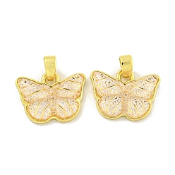 Белый Прозрачные смоляные подвески, латунные подвески-бабочки, реальный 18 k позолоченный, без кадмия и без свинца, белые, 12.5x16x3.5 мм, отверстие : 3x4 мм