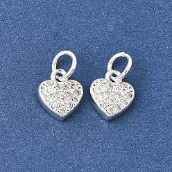 Серебро Латунные подвески с микропаве на День святого Валентина, прозрачные циркониевые подвески, сердце прелести, стойки покрытие, долговечный, без свинца и без кадмия, серебряные, 10x9x2.8 мм, отверстие : 4 мм