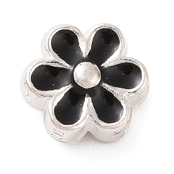 Black 925 Sterling Silver Beads, with Enamel, Flower, Black, 5x6x3mm, Hole: 1mm