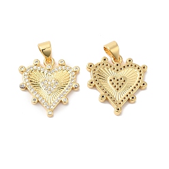 Real 16K Gold Plated Brass Micro Pave Clear Cubic Zirconia Pendants, Heart, Real 16K Gold Plated, 18.5x18x2mm, Hole: 4x3.5mm