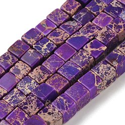 Темная Орхидея Натуральные имперские нитки из бисера яшмы, окрашенные, кубические, темные орхидеи, 6x6x6 мм, отверстие : 1.2 мм, около 54~56 шт / нитка, 15.1~15.3 дюйм (38.5~39 см)