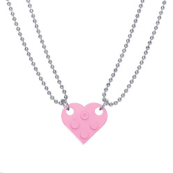 5317508 Detachable Heart-Shaped Building Block Couple Necklace Hip-Hop Resin Double-Layered Round Bead Chain Pendant Jewelry.