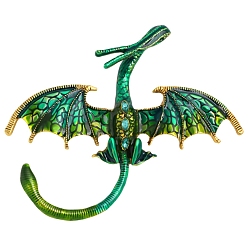 Green Cartoon Flying Dragon Brooches, Antique Golden Alloy Enamel Pins, Animal Badge for Clothes Backpack, Green, 73x78mm