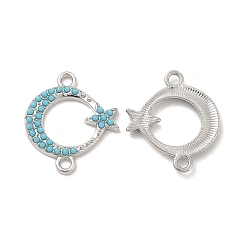 Platinum Alloy Connector Charms, with Synthetic Turquoise, Crescent Moon with Star, Platinum, 20.5x18x2mm, Hole: 1.8mm