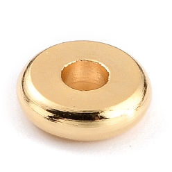 Настоящее золото 24K Латунные бусины, долговечный, плоско-круглые, реальный 24 k позолоченный, 6x1.7 мм, отверстие : 2 мм
