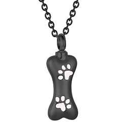 Black Stainless Steel Pendant Necklaces, Urn Ashes Necklaces, Dog Bone, Black, 21.65 inch(55cm)
