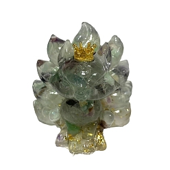 Fluorite 9-Tailed Fox Fluorite Display Decorations, Gems Crystal Ornament, Resin Home Decorations, 60x45x60mm