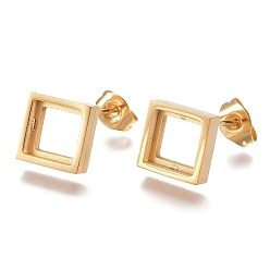 Golden 304 Stainless Steel Stud Earring Settings, Rhombus, Golden, 12.2x12.2mm, Pin: 0.6mm, Side Length: 8.8mm