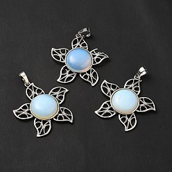 Opalite Opalite Pendants, Flower Charms, with Rack Plating Platinum Tone Brass Findings, Cadmium Free & Lead Free, 38x37x7~7.5mm, Hole: 8x5mm