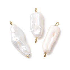 Золотой Подвески-коннекторы из натурального барочного жемчуга Кеши с 304 двойными петлями из нержавеющей стали, цветочный белый, золотые, 23.5~25.5x12~13.5x5.5~7 мм, отверстие : 1.6~2.5 мм